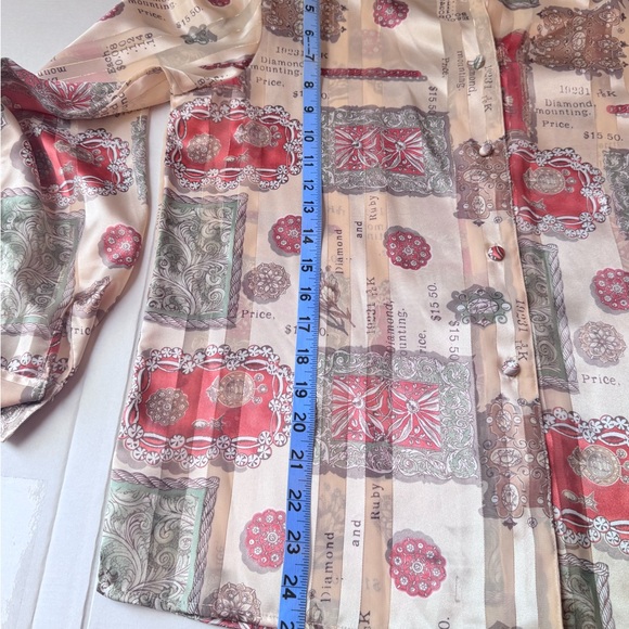 Martinique vintage Women's Sz 10 Button Up Blouse Cream Green Orange - Picture 14 of 16